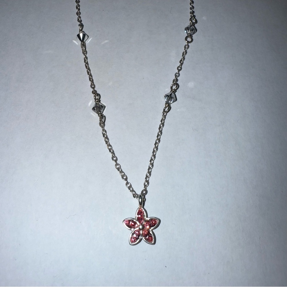 Brighton Dainty Silver Necklace with Pink Flower Crystal Pendant